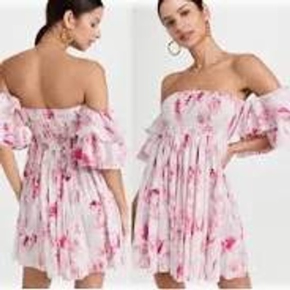 Misa Los Angeles Dresses & Skirts - MISA Los Angeles Dina Pink Floral Smocked Ruffle Mini Dress Womens Medium